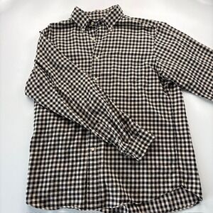 CREMIEUX COLLECTION Mens L Gingham Button Down Long Sleeve Shirt Beige Black